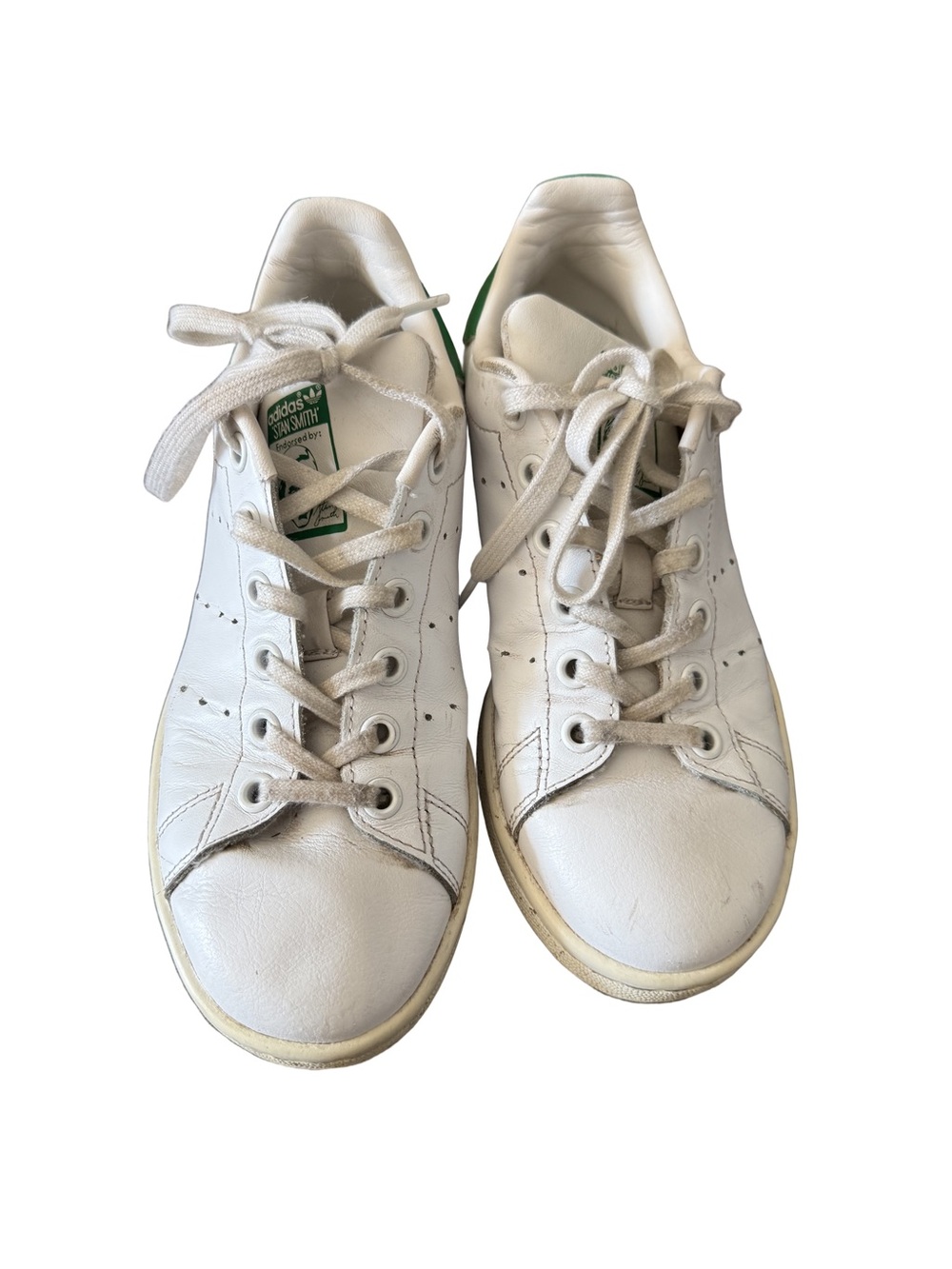adidas Stan Smith White Leather Sneakers with Green Heel Accent